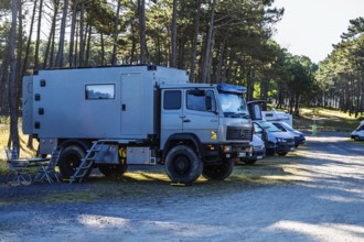 Campervans on Contis beach campersite, Saint Julien en Born, Saint-Julien-en-Born, Landes, France
