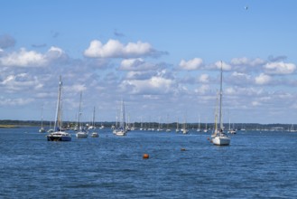 Boats over Brownsea Island, Poole, Dorset, England, United Kingdom
