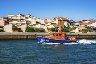 Boats on canal in Capbreton, Landes, Nouvelle-Aquitaine, France