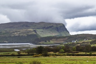 Farms over Loch Portree, Portree, Isle of Skye, Scotland, UK