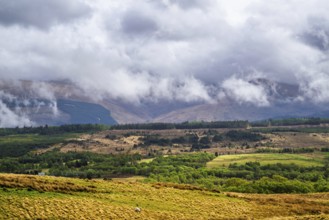 Nevis Range Mountains from Commando Memorial, Grampian Mountains, Fort William, Highland, Lochaber,