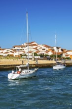Boats on canal in Capbreton, Landes, Nouvelle-Aquitaine, France