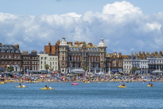 Clock tower on seaside in Weymouth, Esplanade, Weymouth, Dorset, England, United Kingdom