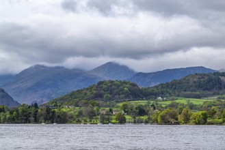 Mounains over Ullswater Lake, Pooley Bridge, Lake District National Park, Cumbria, England, United