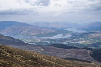 View from Nevis Range Mountains, Grampian Mountains, Fort William, Highland, Lochaber, Scotland, UK