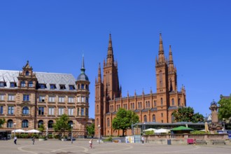 Market Square with New Town Hall, Protestant Market Church, Wiesbaden, Hesse, Germany