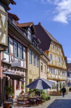 Hauptstraße, half-timbered houses in the old town, Ladenburg, Rhine-Neckar district,