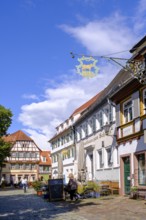 Market square, half-timbered houses in the old town, Ladenburg, Rhine-Neckar district,