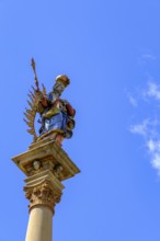 Figure of the Virgin Mary on the fountain, market square, Ladenburg, Rhine-Neckar district,