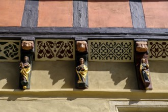 Detail, half-timbered houses on the market square, Wernigerode, Harz, Saxony-Anhalt, Germany