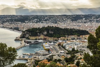 Panorama, Sunset, View from Mont Boron, Nice, Alpes Maritimes, Provence Alpes Cote d'Azur, French