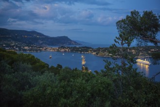 Panorama, blue hour, sunset, view from Mont Boron, Saint-Jean-Cap-Ferrat, Cap Ferrat, Alpes