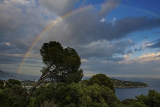 Panorama, Rainbow, Sunset, View from Mont Boron, Saint-Jean-Cap-Ferrat, Cap Ferrat, Alpes