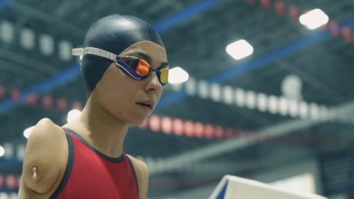 Amputee swimming in an Olympic pool