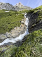 View of Cascata dello del Braulio waterfall, Valdidentro, Lombardy, Italy