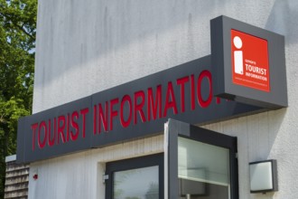 Tourist information sign, entrance to the garden show, Bad Lippspringe, climatic health resort,