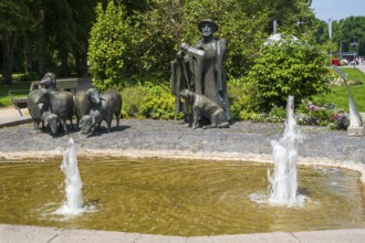 Shepherd's fountain, sculpture, artist Josef Rikus, front fountain, fountain, Bad Lippspringe,