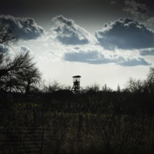 Old mine headframe at a coal mine in Bayard, Brassac les Mines, Puy de Dome, Auvergne Rhone Alpes,