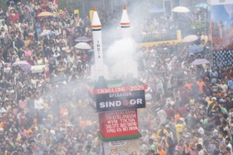 JOWAI, INDIA - JULY 14: People from the Pnar community move around a Rot themed Operation Sindoor