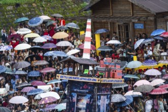 JOWAI, INDIA - JULY 14: People from the Pnar community move around a Rot themed Coal Factory as