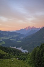Magical sunset at the Halsalm above the Hintersee with a view of the Hoher Göll