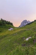 Magical sunset at the Halsalm above the Hintersee near Berchtesgaden