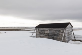 Research station, wooden hut, Kinvika, Muchinsonfjordformer research station, Muchinsonfjord,