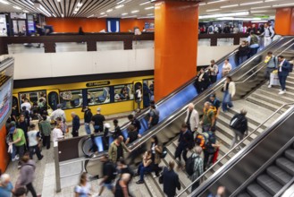 Light rail stop at Stuttgart main station. Platform with many people. Motion blur. Stuttgart,