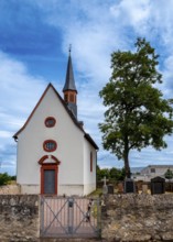 Mönchhof Chapel on the banks of the Main near Raunheim, Hesse, Germany