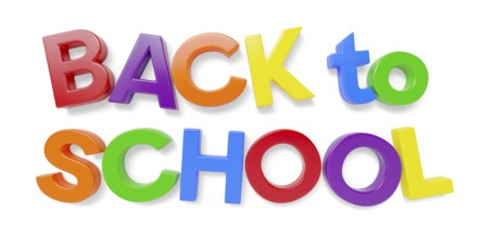 Plastic magnetic letters spelling the phrase back to school with drop shadow isolated on a white
