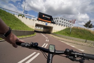 Roundabout in the Dutch city of Houten, the lanes for cars and bicycles are separated, the cycle