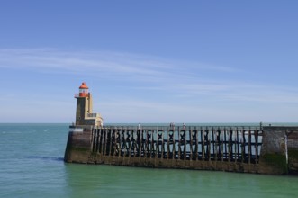 Lighthouse at the entrance to the harbour, Fecamp, Seine-Maritime, Normandy, France