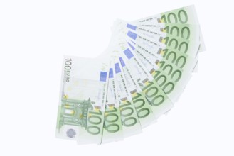 100 euro banknotes, 100 euros, against a white background