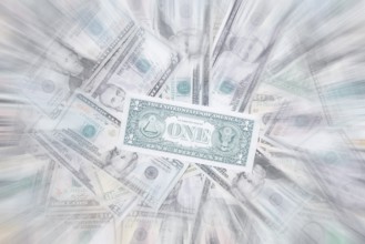 Various US dollar notes in a pile, banknotes, zoom effect