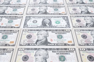 US dollar notes, 10 dollars, 1 dollar, banknotes