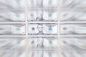 US dollar notes, 10 dollars, 5 dollars, banknotes, zoom effect