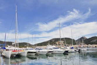 Yachts and sailing boats in the harbour, Port d'Andratx, Majorca, Balearic Islands, SpainFalaise