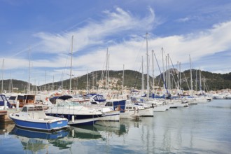 Yachts and sailing boats in the harbour, Port d'Andratx, Majorca, Balearic Islands, Spain