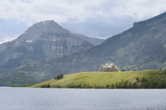 Lake Middle Waterton Lake and Prince of Wales Hotel, Waterton Lakes National Park, Alberta, Canada
