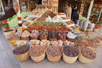 Shop with various spices in baskets, Aswan, Egypt