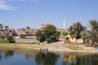 Houses on the banks of the Nile near Luxor, Egypt