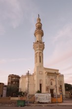 Mosque with minaret at sunrise, Esna, Egypt
