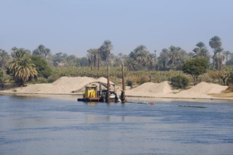 Dredger for sand extraction on the Nile, Egypt