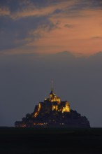 Mont-Saint-Michel at dusk, Benedictine monastery, Manche department, Normandy, France