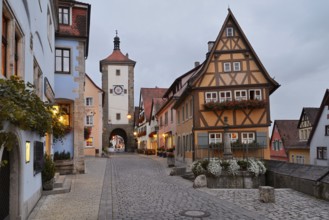 Plönlein with Siebersturm tower and half-timbered house, Rothenburg ob der Tauber, Middle