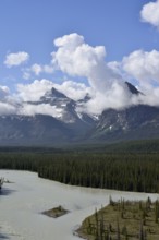 Athabasca River with Mount Christie and Brussels Peak, Icefields Parkway, Jasper National Park,