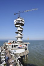 Bungy jumping tower at the pier, Scheveningen, The Hague, Dutch North Sea coast, South Holland,