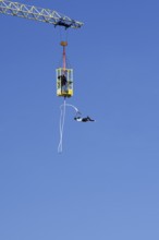 Woman bungy jumping, bungy jumping, Scheveningen, The Hague, South Holland, Netherlands