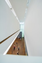 White room with high ceilings and wooden floor, people in an exhibition hall, Frieder Burda Museum,
