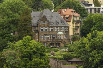 Large manor house surrounded by lush nature and gardens, traditional architectural style, Baden